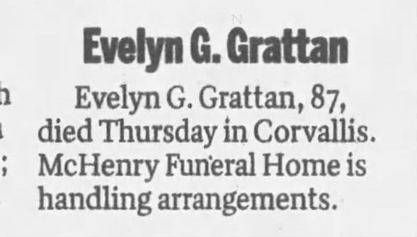 Evelyn G Grattan death